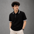 Cotton Polo T-Shirt with Contrast Stripe Collar & Cuffs