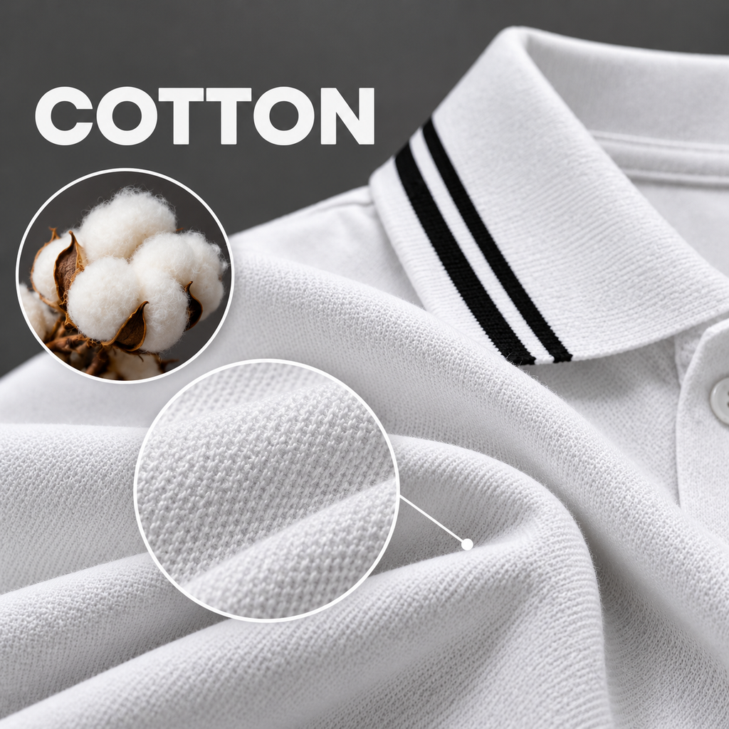 Cotton Polo T-Shirt with Contrast Stripe Collar & Cuffs