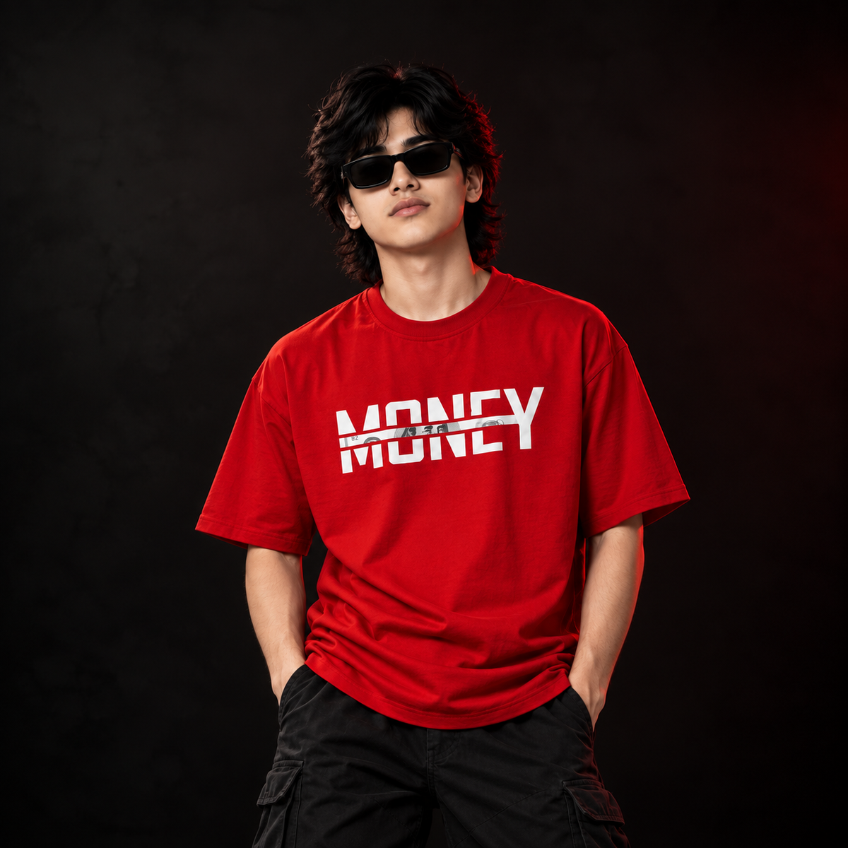 Men’s Red Cotton Money Graphic T-Shirt