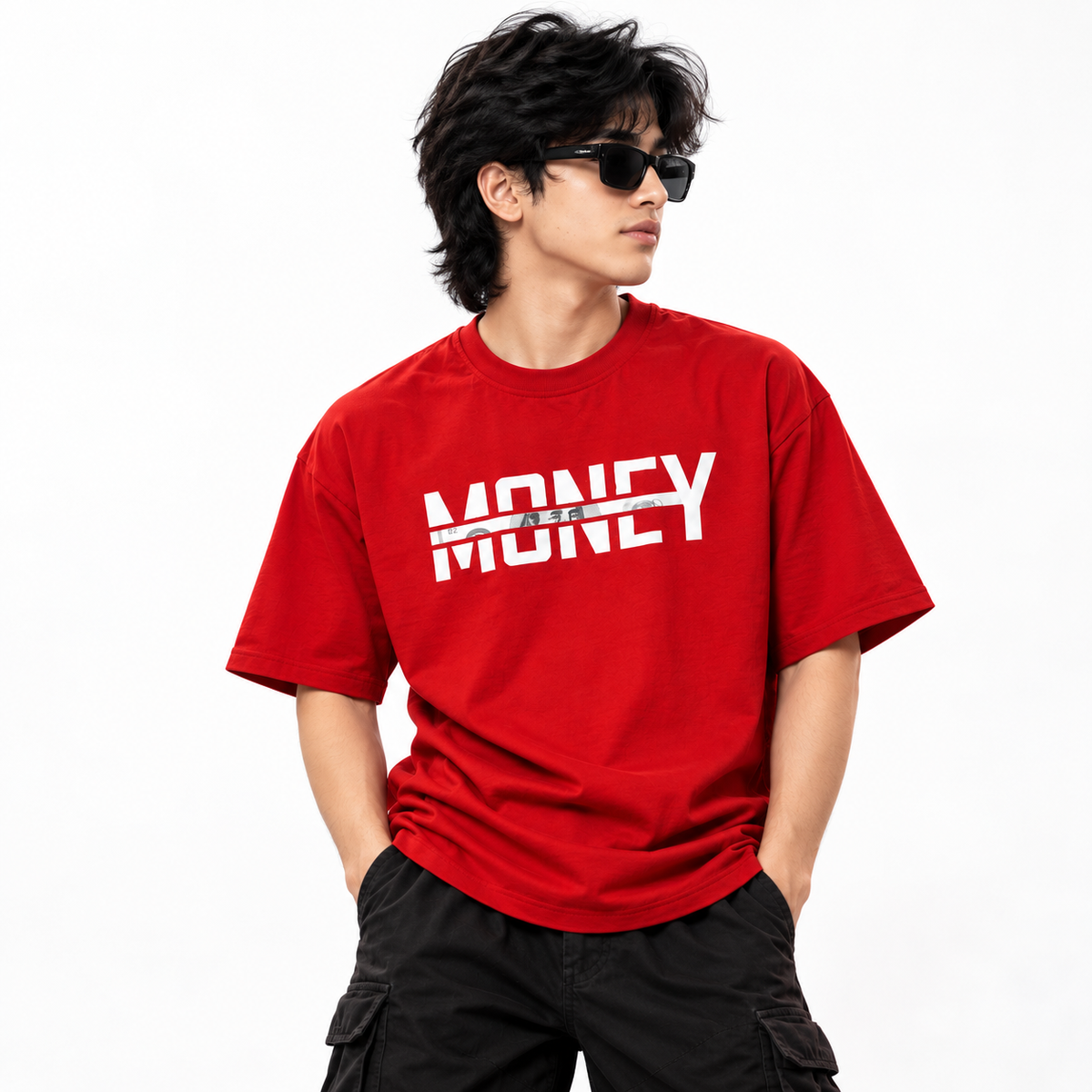 Men’s Red Cotton Money Graphic T-Shirt