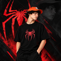 Men’s Black Cotton T-Shirt with Red Spider Graphic
