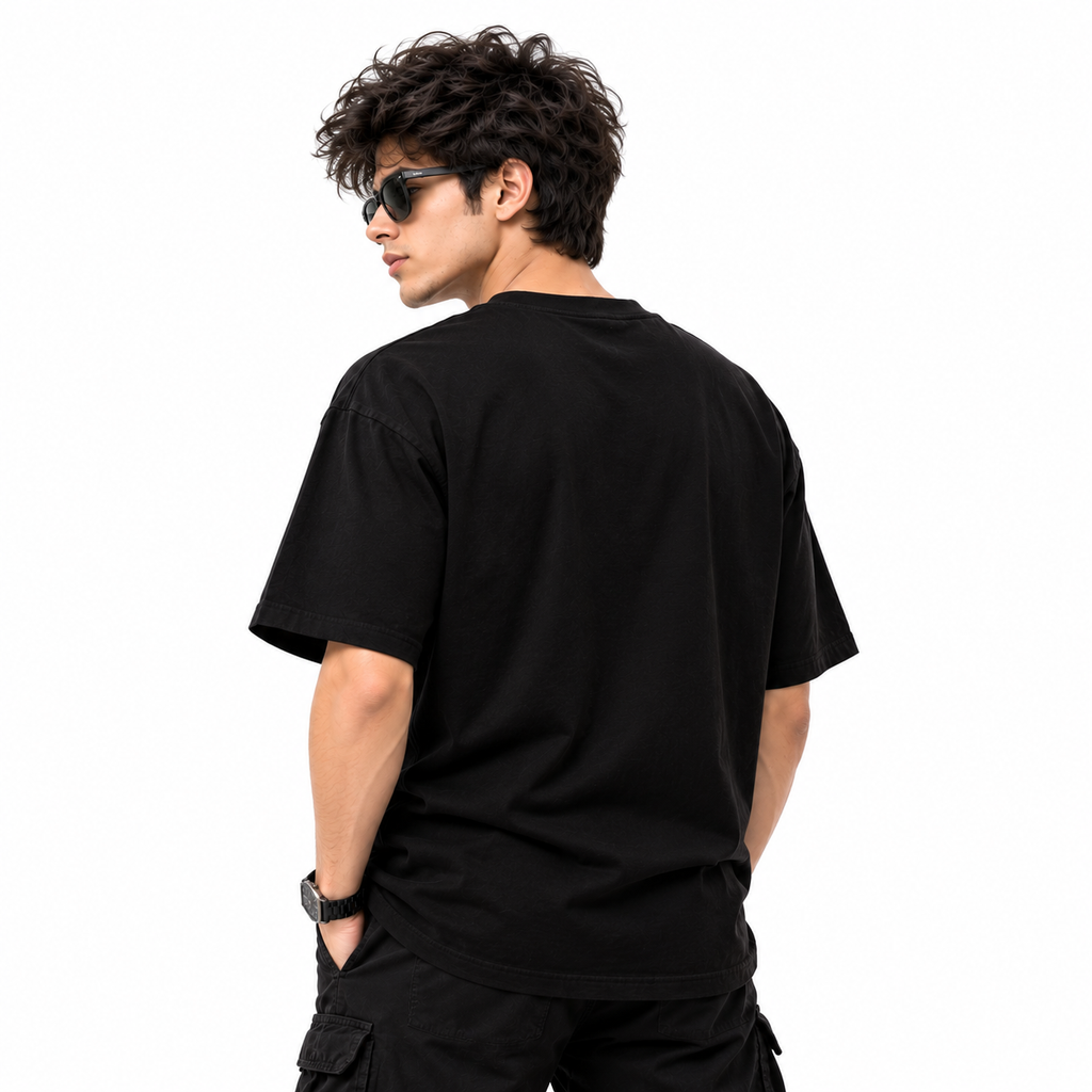 Men’s Black Cotton Graphic T-Shirt with Red Drip Print