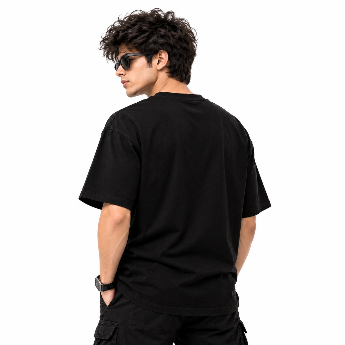 Men’s Black Cotton Graphic T-Shirt with Red Drip Print